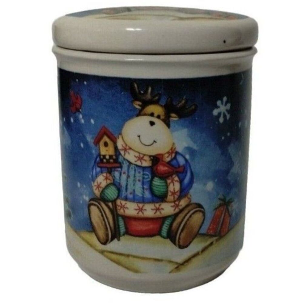 Christmas Ceramic Multi-purpose Canister Jar with Lid Funny Reindeer